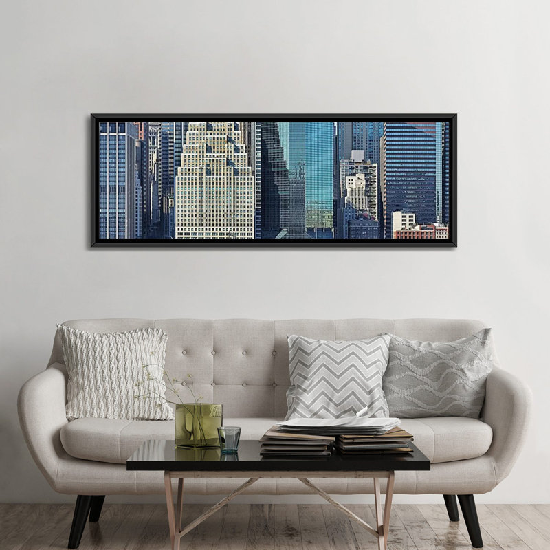 «Panoramic Skyscrapers in a City, New York City, New York State, 2011, reproduction de photo sur toile, Toile avec cadre noir