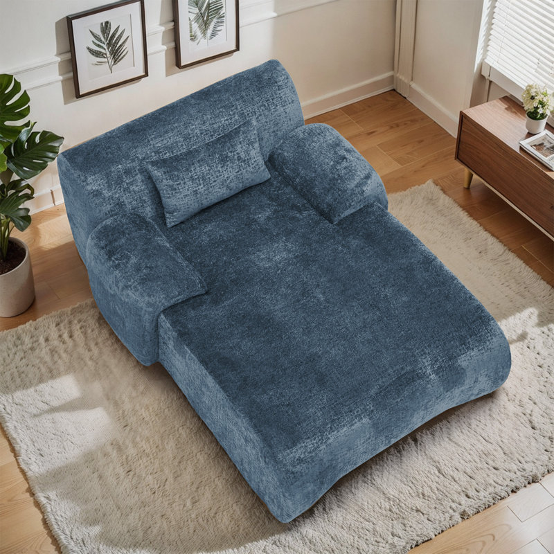 66” Oversized Upholstered Chaise Lounge, Compression Sofa Bed with Lumbar Pillow, Blue