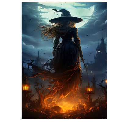 2D Flat, 1pc Gothic Victorian Dark Academia Mysterious Witch Wall Panel - Wood Frame Wrap.