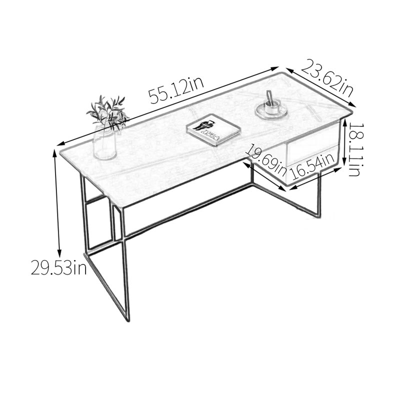 Bureau en pierre frittée de qualité supérieure, Noir, H 29,53 po x l 55,12 po x P 23,62 po