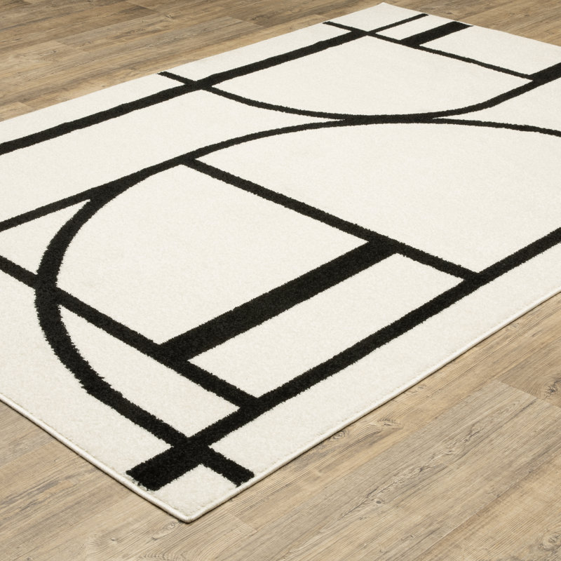 Tapis ivoire / noir moderne Hennings, Rectangle 5 pi 3 po x 7 pi