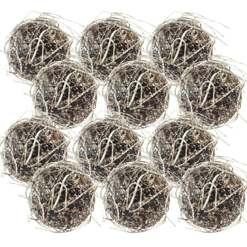 Iced Twig Ball  Set of 12  5"Dia.  Brown