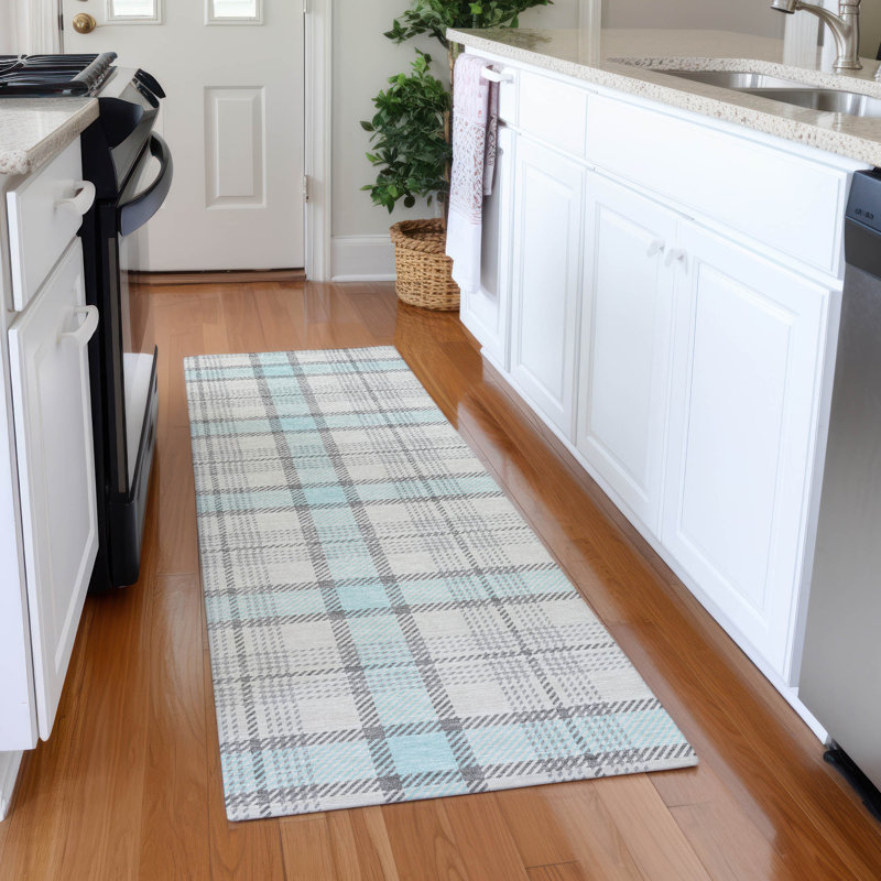 Premium Machine Washable Corum AMF1052 Plaid Rug, Runner 2'3" x 7'6"