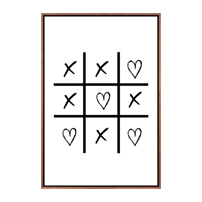 Cœurs et croix - impression d'art graphique, Toile avec cadre brun, Pas de tapis, H 26 po x l 18 po x 1,5 po