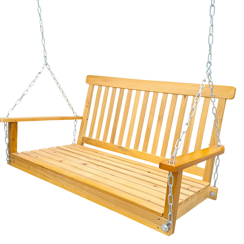 Balancelle avant en bois massif. Suspendu pour profiter du plein air. Pour le patio, le jardin, la cour, le porche, la cour, etc. Facile à assembler, capacité de poids de 800 lb et solide. Des espaces comme assemblés,