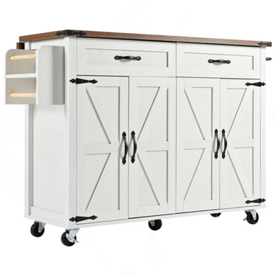 53.5''Farmhouse Kitchen Island With Power Outlet, Kitchen Storage Island With Drop Leaf, Spice Rack And Drawer, Rolling Kitchen Cart On Wheels, For Home, Kitchen And Dining Room