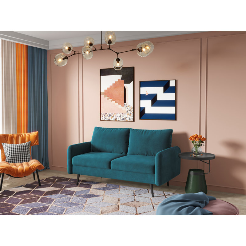 Elle-Jade Velvet Loveseat, Prussian Blue Velvet, 33" H x 58" W x 30" D