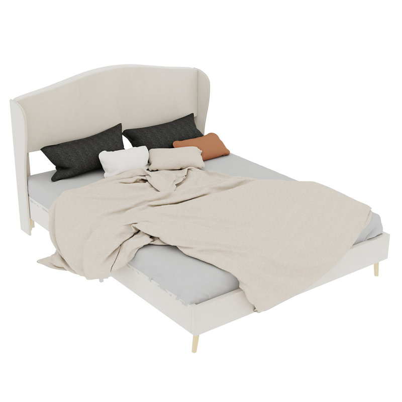 Lit tapissier en velours, Beige, Grand lit