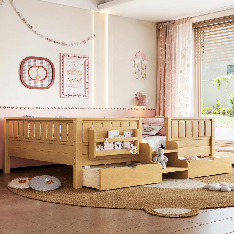 Lit pour enfant très grand Storytime avec tiroirs de rangement et étagères intégrées, Clair naturel