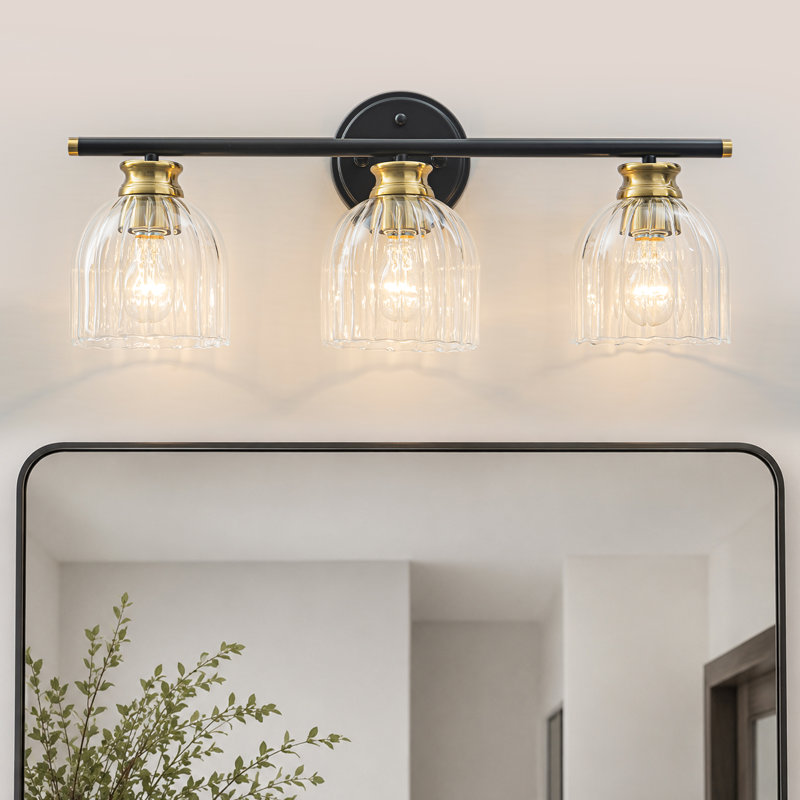 Applique murale de salle de bain à 3 lumières en verre transparent côtelé