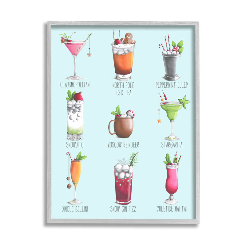 Cocktail de Noël, menu saisonnier - 218, H 14 po x l 11 po x P 1,5 po, Estampe numérique Farmhouse
