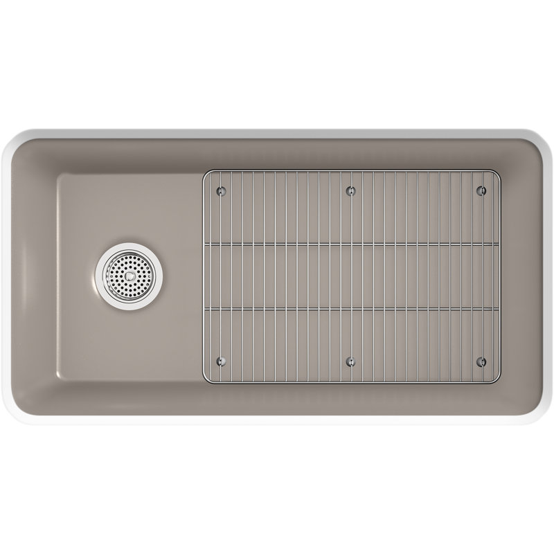 Cairn® 33-1/2" x 18-5/16" x 9-1/2" Under-Mount Single-Bowl Kitchen Sink with Basin Rack, Matte Taupe