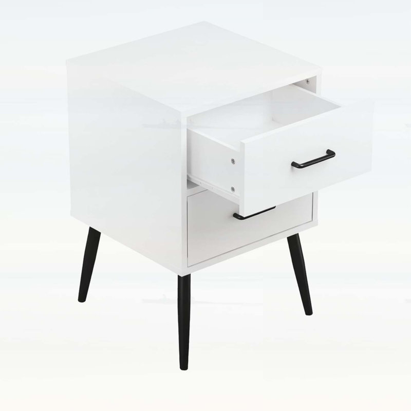 Table d'appoint moderne Ã  deux tiroirs avec pieds et poignÃ©es en mÃ©tal