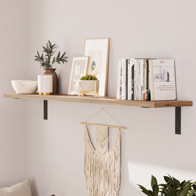 Long Floating Shelf For Wall With Heavy-duty Brackets, Wood Wall Shelf For Living Room, Bedroom, Kitchen
