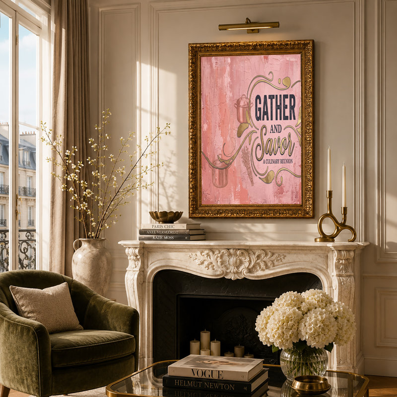 Art sur toile, fond de cuivre et herbes sur fond rose patiné, 32"H x 48"W