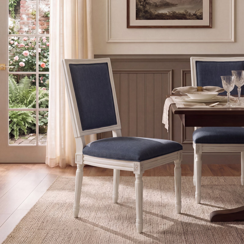 Chaise d'appoint en lin Moneta crème, Bleu marine