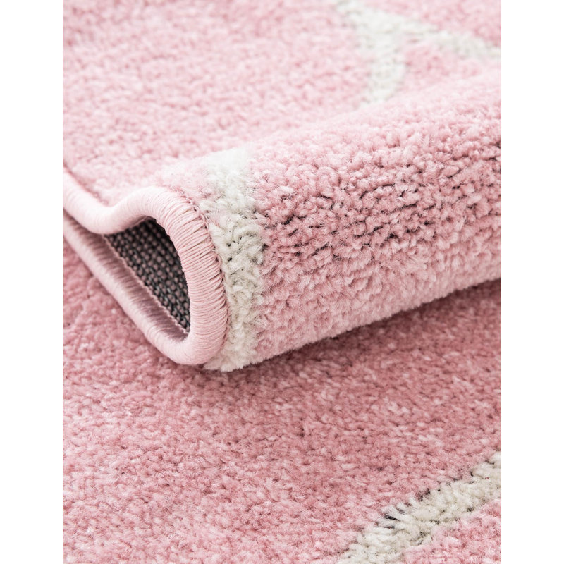 Llanet Geometric Pink Area Rug, Pink, Round 6'1"