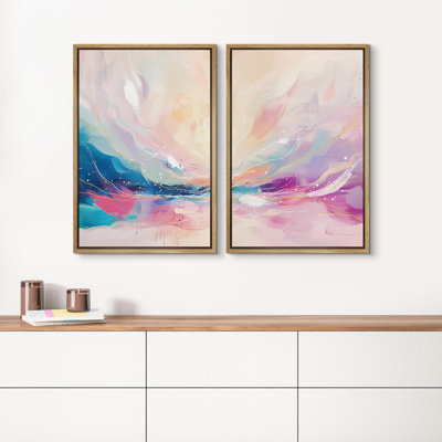 " Watercolor Green Mountain Valley View " 2 - Pieces on Canvas