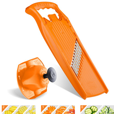 Trancheuse à légumes ondulée à motif gaufré ondulé Bönerner - réglages d'épaisseur multiples avec support de sécurité alimentaire - fabriqué en Allemagne - orange