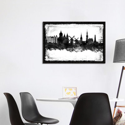 Amesterdam Black And White Framed Skylines by WallDecorAddict - Wrapped Canvas Bold Art