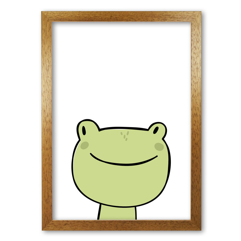 Scandi Frog - Painting, 30 cm H x 21 cm W x 5 cm D, Honey Oak Frame