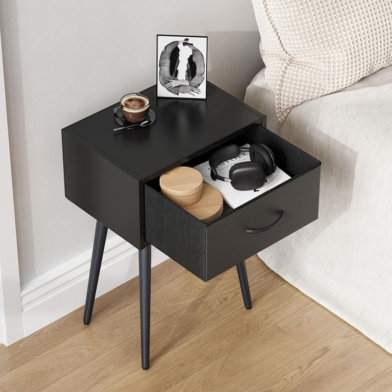 Ensemble de 2 tables de chevet noires, petite table de chevet avec tiroir en tissu