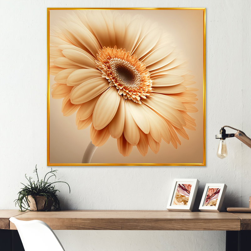 " Orange Gerbera Flower IV ", 30" H x 30" W x 1" D, Gold Floater Framed Canvas