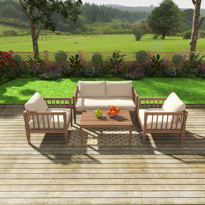 4-Piece Patio Furniture Set, Outdoor Conversation Set With Coffee Table, Deep Seating With Thick Cushions, For Backyard, Porch, Balcony, Light Brown