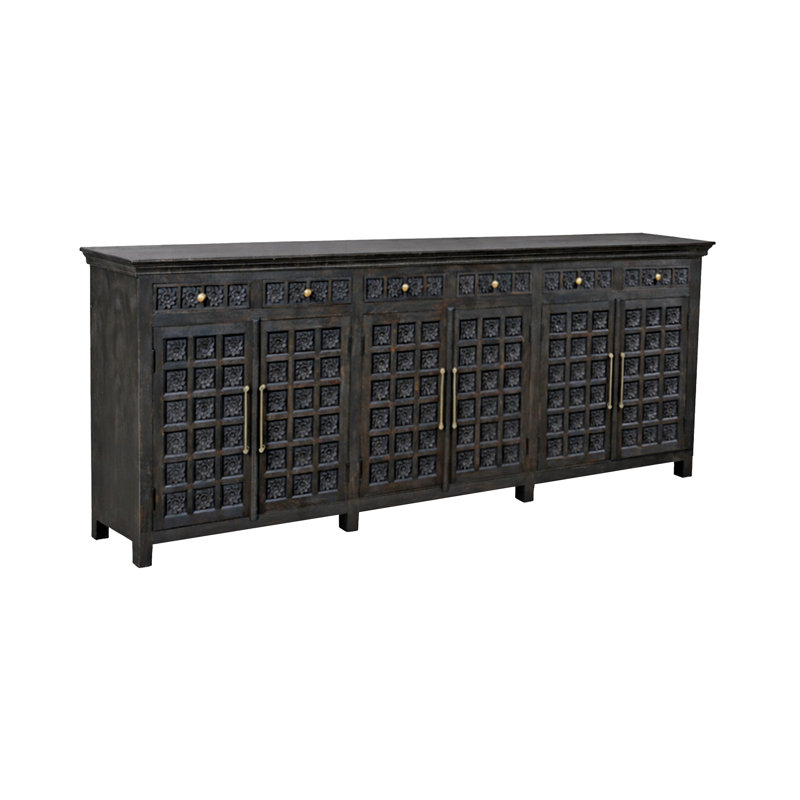 6-drawer 6-door Carved Solid Wood Sideboard, Black