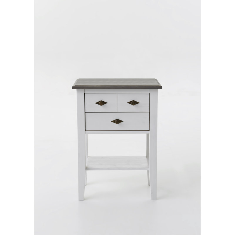 Kelly Solid Wood End Table, Stained and varnished white/Grey