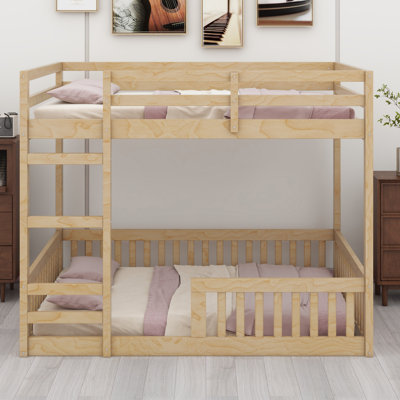 Wood Bunk Bed With Ladder And Guardrails