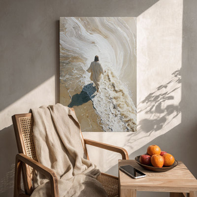 Art abstrait sur toile, "Jésus marchant sur les vagues" prêt à être accroché - Studio spirituel