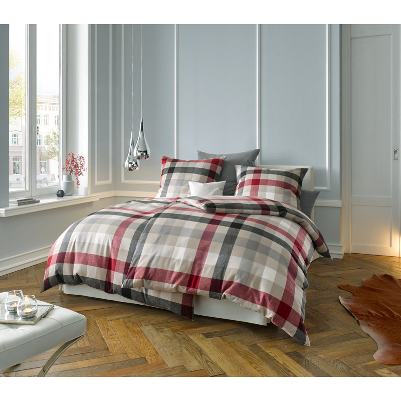 Lech 100% cotton 110 TC Duvet Cover Set, 155 x 220 cm - 1 Pillowcase (80 x 80 cm), Red/White