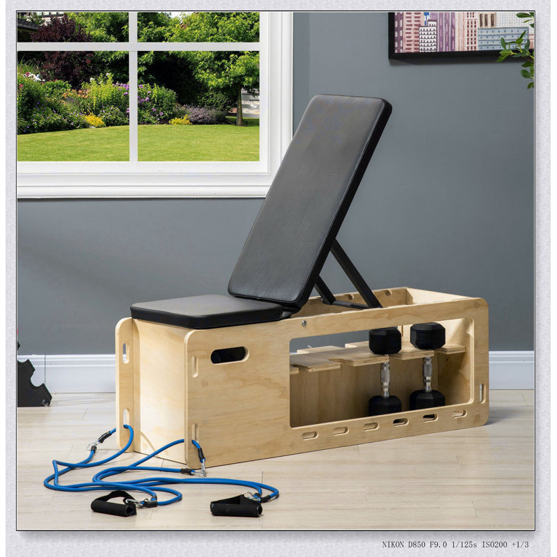 Banc de musculation réglable Soozier avec support de rangement et corde de résistance pour la gymnastique à domicile, idéal pour l'entraînement en force des bras et de la commode