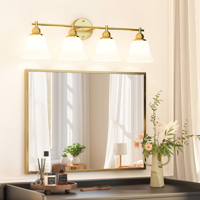 Bathroom Vanity Lights With With Frosted Glass Shades, 4 Lights