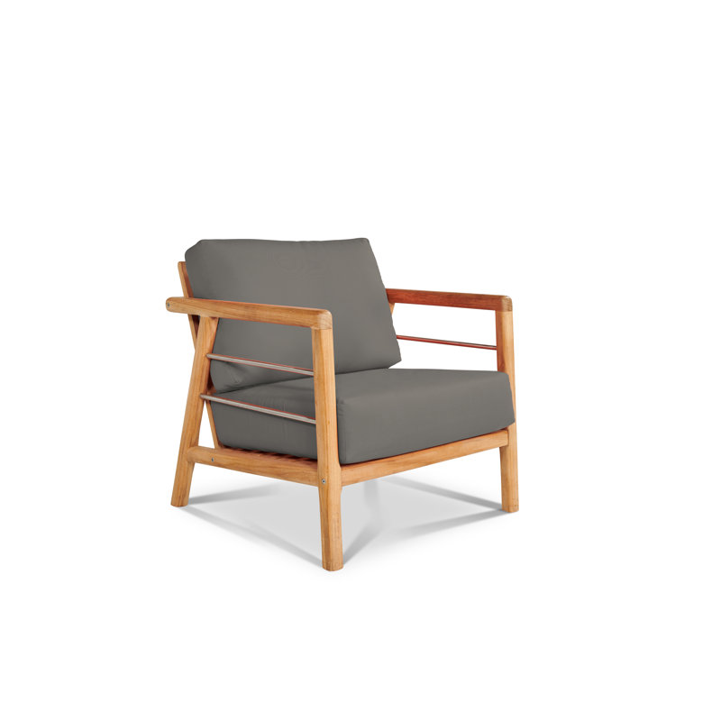 Aalto Teak Club Chair With Cushion In Melon, Charcoal Grey Sunbrella®, Natural Sanded