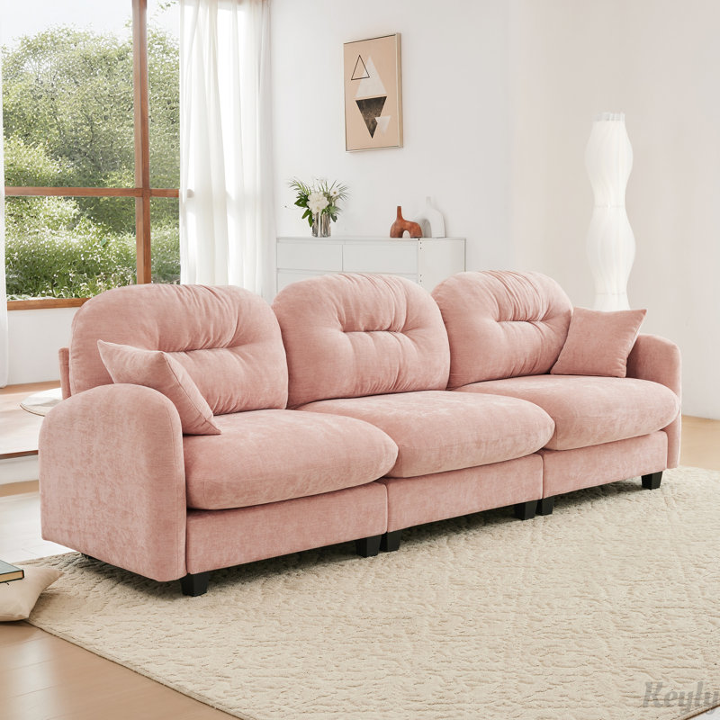 Causeuse capitonnée 107 po à dossier en tissu chenille et mousse haute densité facile à installer, Rose