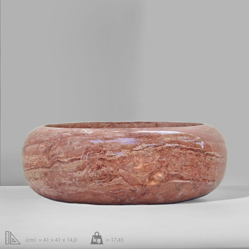 Red Travertine Vessel Sink – 16.14 Inch Round Hand-Polished Natural Stone Bathroom Sink