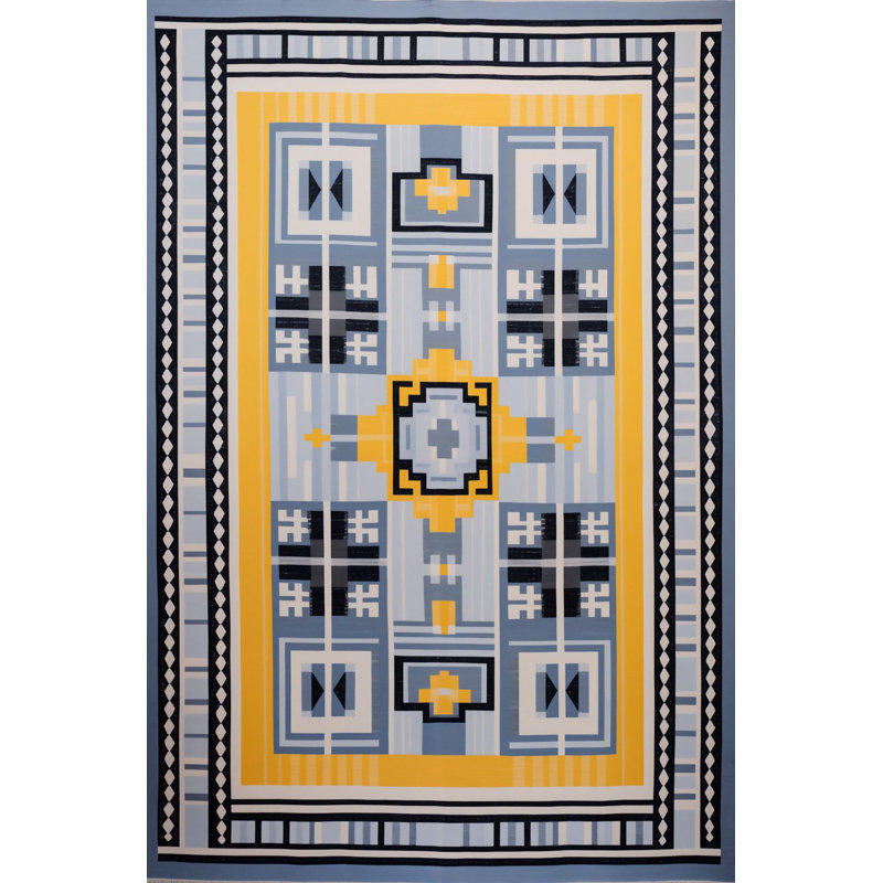 Tapis lavable à motif géométrique à motif géométrique jaune et jaune Waso, Sous-tapis rectangulaire de 3 pi 3 po x 4 pi 11 po