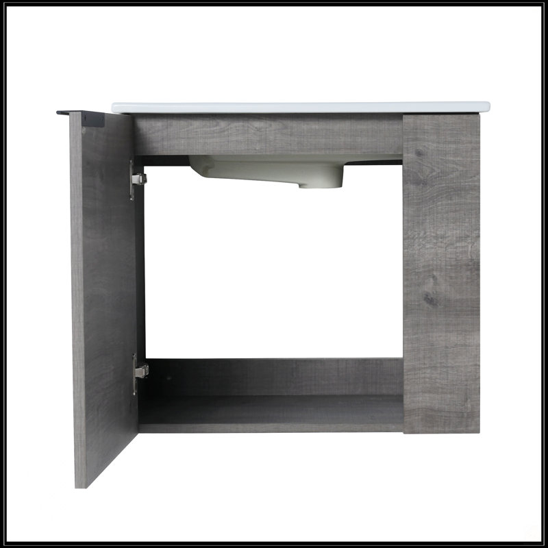 Meuble-lavabo avec lavabo 22 po pour petite salle de bain, Plaid chêne gris