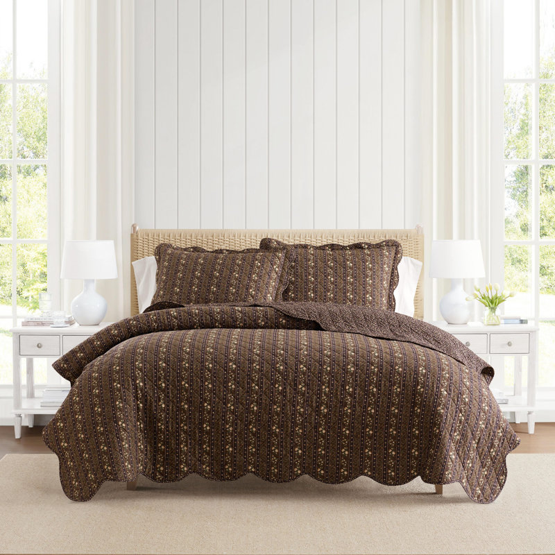 Ensemble de courtepointe réversible en coton Martha Stewart Kingston, Full/Queen, Motif floral bleu