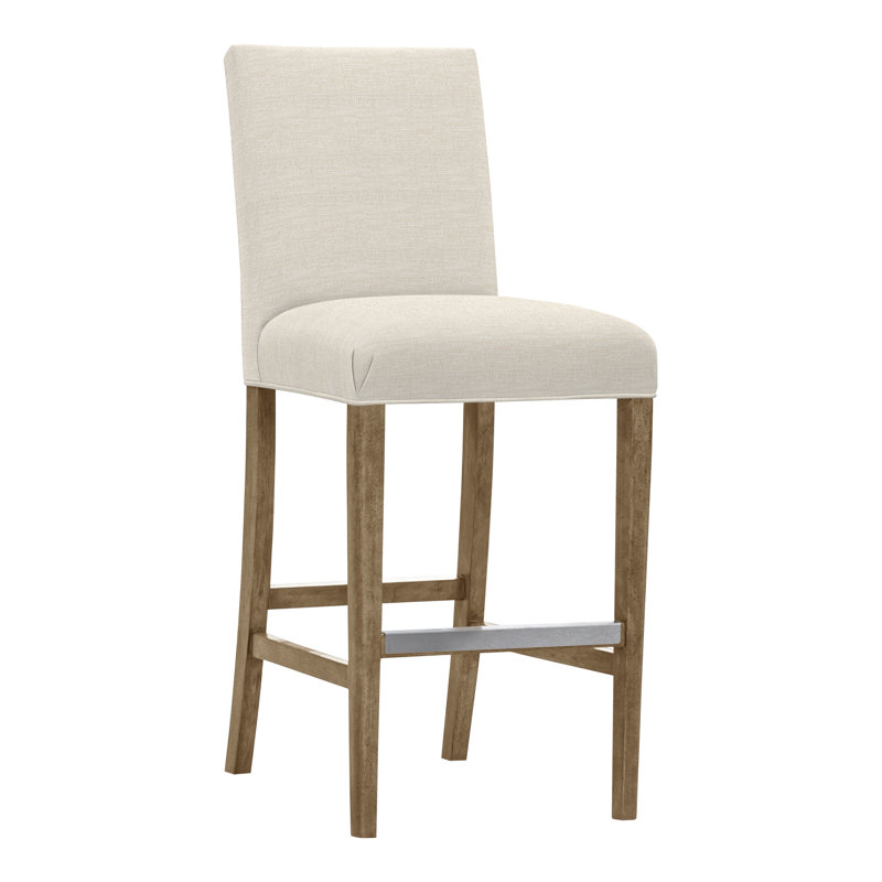 Gin Fizz Upholstered Stool with Solid Wood Frame, No, Tommy Flax, Hampton