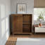 Buffet Mid-Century à portes coulissantes avec bandes en bois massif - Armoire de rangement avec trou de sortie pour le salon et l'entrée