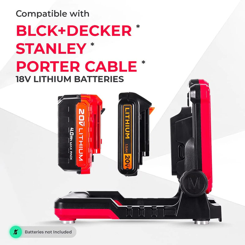 Projecteur de travail à DEL compatible avec les piles Stanly 18v-20v de Black & Decker (1500, 2000, 3500 lumens)