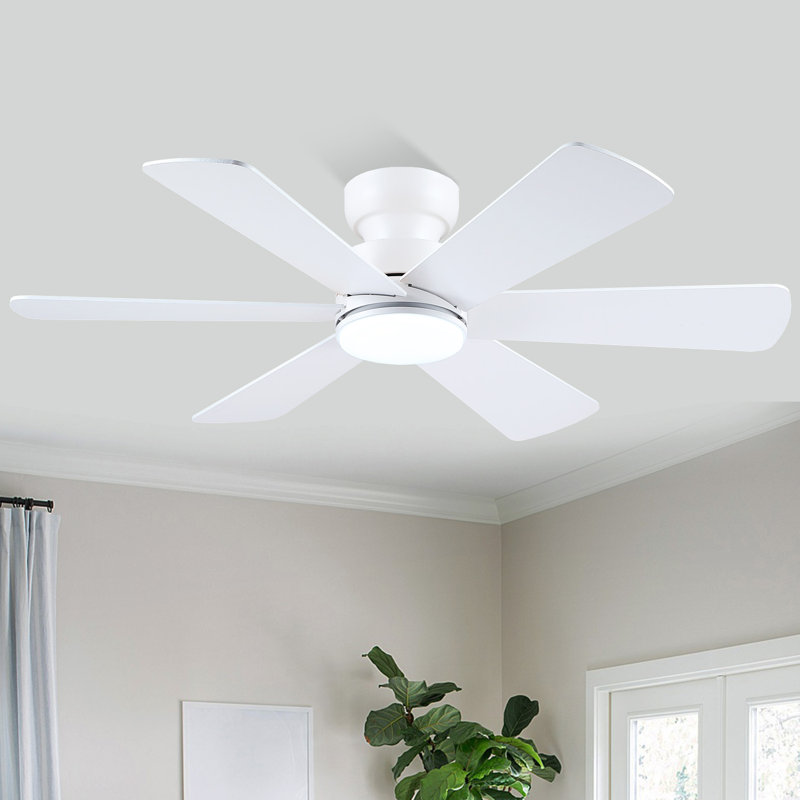 46" 6-blade Ceiling Fan with Light Kit and Remote Control, White