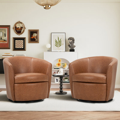 Leather Upholstered Swivel Barrel Chair—No Assembly Required