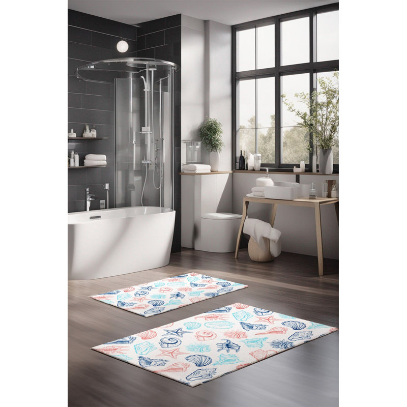 Ensemble de tapis de bain de luxe Eakly (2 pièces), 100% polyester, 16,0 x 23,6 pouces et 23,6 x 39,4 pouces | Conception antibactérienne antidérapante, hauteur de poils de 0,3 po | Lavable à la machine, durable et facile à nettoyer | Idéal pour la décoration de salle de bain