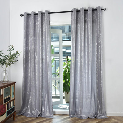 Silver Curtains 84 Inches Long, Metallic Foil Dots Print Silver Grey Curtains For Living Room, Grommet Privacy Semi-Sheer Sparkle Shimmer Curtains, Silver Grey