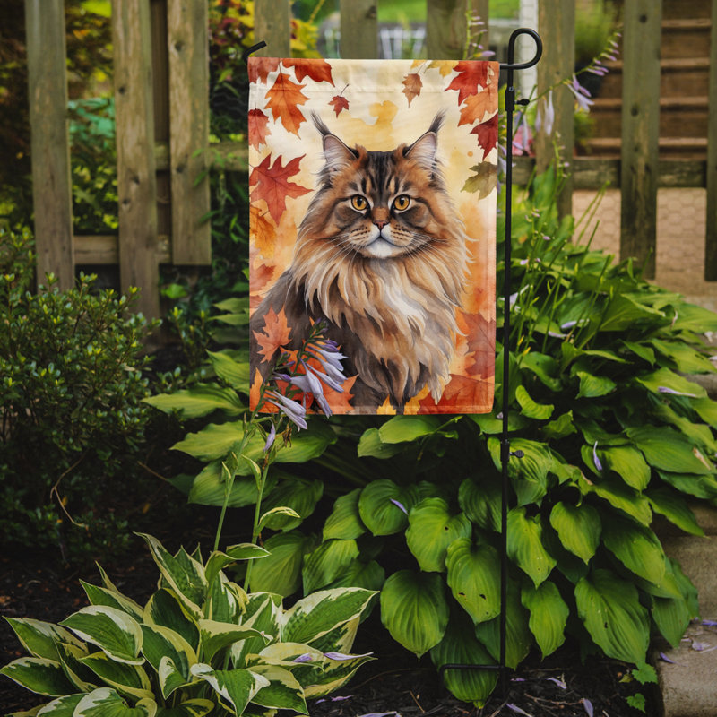 Chat en feuilles d'automne drapeau de jardin, British Longhair