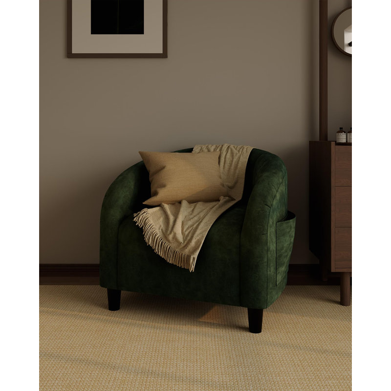 Fauteuil demi-tonneau, fauteuil club rembourré doux avec accoudoirs, canapé simple moderne, vert, Green Velvet